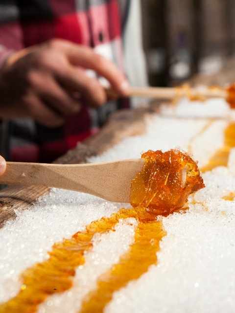 maple taffy on snow
