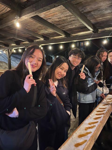 students and maple taffy on snow